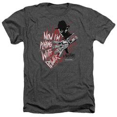 A Nightmare On Elm Street Playing With Power Men's 30/1 Heather 60 40 Poly Short-Sleeve T-Shirt
