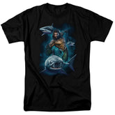 Aquaman Movie Swimming With Sharks Men's 18/1 Cotton Short-Sleeve T-Shirt