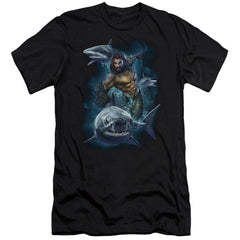 Aquaman Movie Swimming With Sharks Men's Ultra-Soft 30/1 Cotton Slim Short-Sleeve T-Shirt