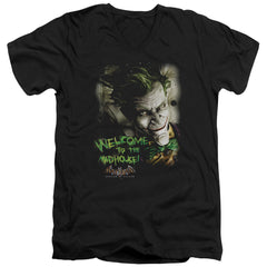 Batman Arkham Asylum Welcome To The Madhouse Men's 30/1 Cotton Slim V-Neck T-Shirt