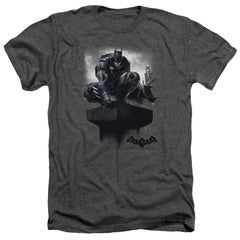 Batman Arkham Knight Perched Men's 30/1 Heather 60 40 Poly Short-Sleeve T-Shirt