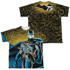 Batman Comics 75 Glow (Front/Back Print) Youth Regular Fit Poly Short-Sleeve T-Shirt