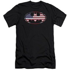 Batman Comics American Flag Oval Men's Ultra-Soft 30/1 Cotton Slim Short-Sleeve T-Shirt