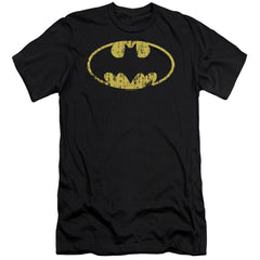 Batman Comics Classic Logo Distressed Men's Ultra-Soft 30/1 Cotton Slim Short-Sleeve T-Shirt