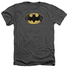 Batman Comics Destroyed Logo Men's 30/1 Heather 60 40 Poly Short-Sleeve T-Shirt