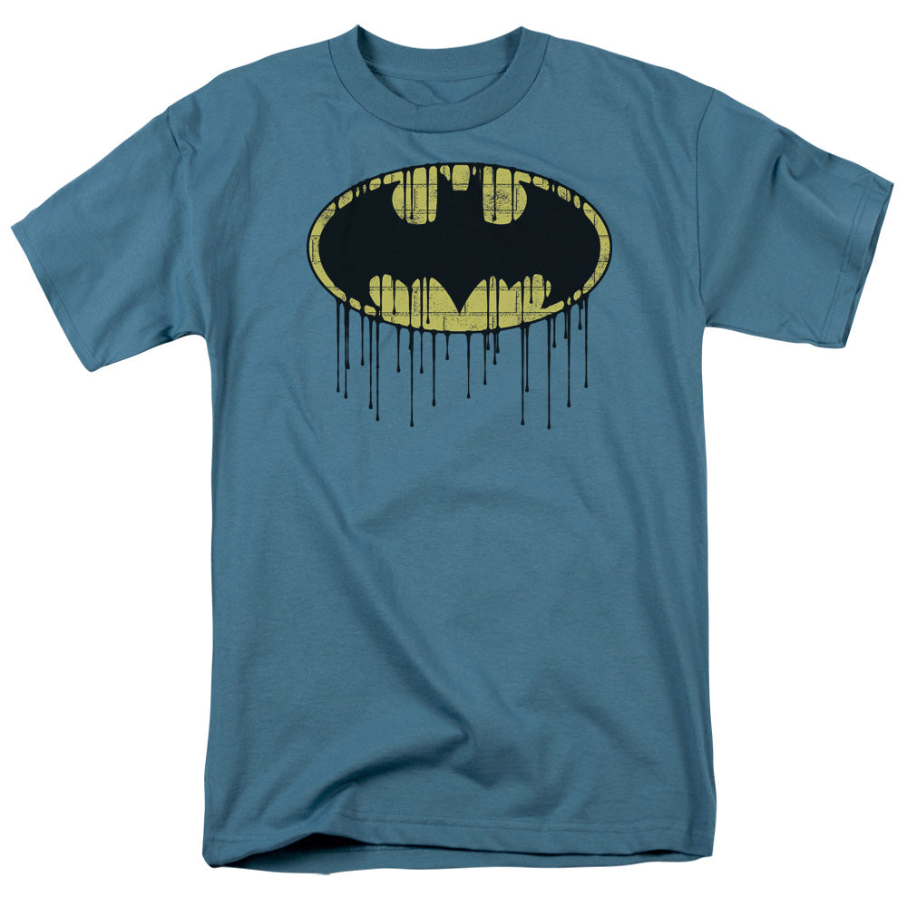Batman Comics Dripping Brick Wall Shield Men's 18/1 Cotton Short-Sleeve T-Shirt
