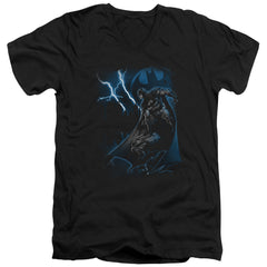 Batman Comics Lightning Strikes Men's 30/1 Cotton Slim V-Neck T-Shirt