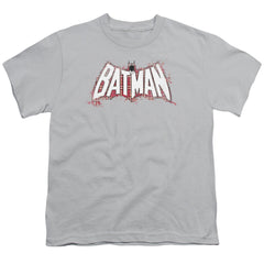 Batman Comics Plaid Splat Logo Youth 18/1 100% Cotton Short-Sleeve T-Shirt