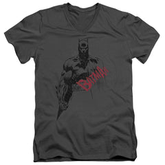 Batman Comics Sketch Bat Red Logo Men's 30/1 Cotton Slim V-Neck T-Shirt