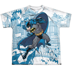 Batman Comics Skyline All Over Youth Regular Fit Poly Short-Sleeve T-Shirt