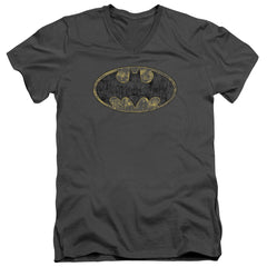 Batman Comics Tattered Logo Men's 30/1 Cotton Slim V-Neck T-Shirt