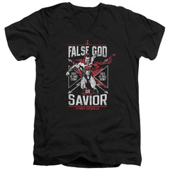Batman v Superman False God Or Savior Men's 30/1 Cotton Slim V-Neck T-Shirt