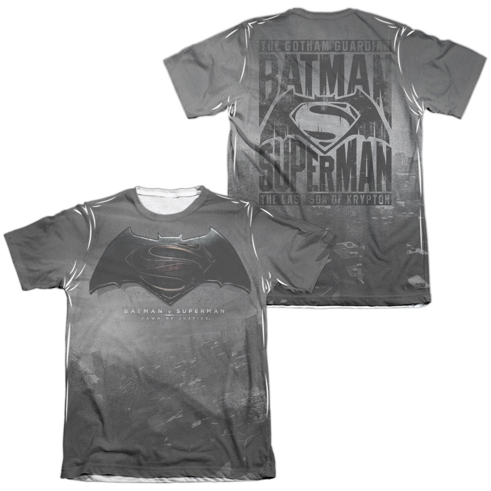 Batman v Superman Logo City (Front/Back Print) Men's Regular Fit Poly Cotton Short-Sleeve T-Shirt