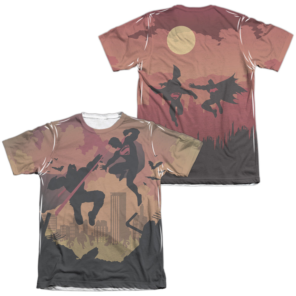 Batman v Superman Silhouette Fight (Front/Back Print) Men's Regular Fit Poly Cotton Short-Sleeve T-Shirt