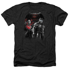 Batman v Superman Stand Off Men's 30/1 Heather 60 40 Poly Short-Sleeve T-Shirt