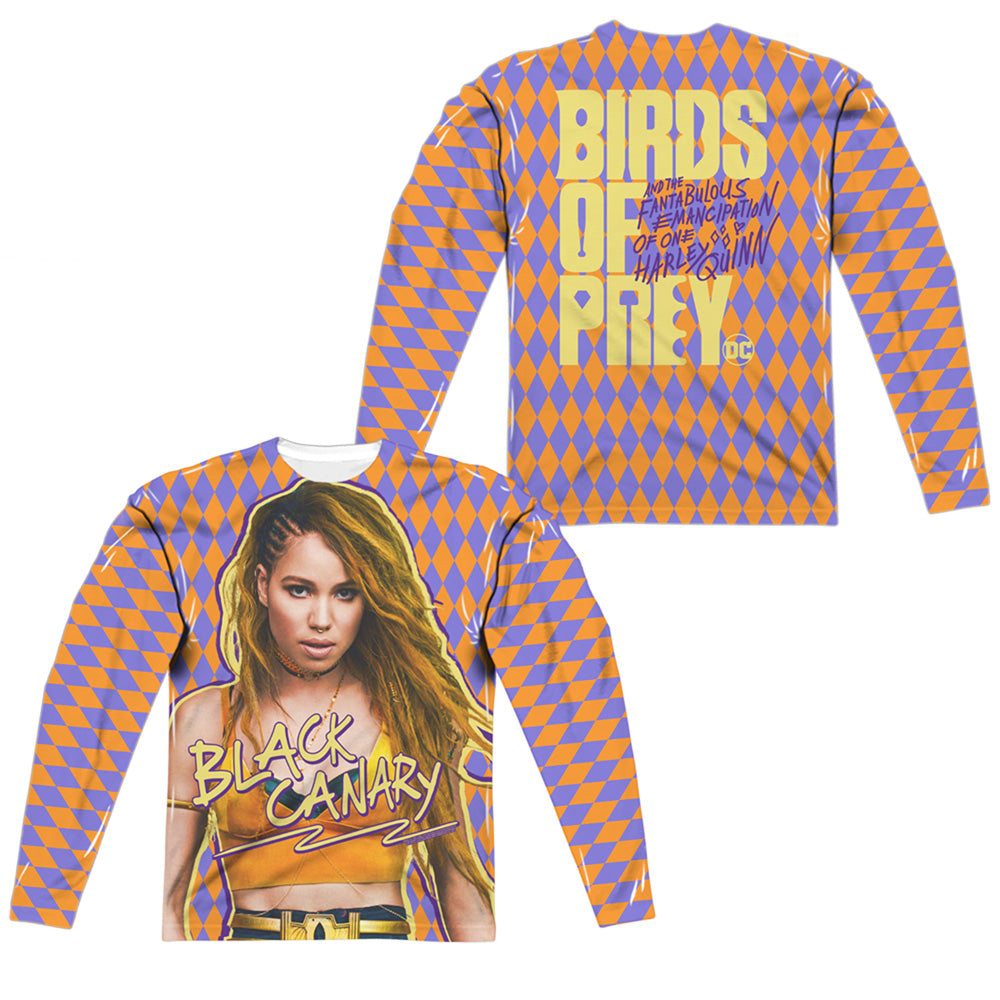 Birds Of Prey Black Canary (Front/Back Print) Men's Regular Fit Polyester Long-Sleeve T-Shirt