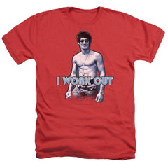 Bruce Lee Lee Works Out Men's 30/1 Heather 60 40 Poly Short-Sleeve T-Shirt