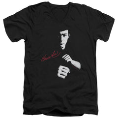 Bruce Lee The Dragon Awaits Men's 30/1 Cotton Slim V-Neck T-Shirt