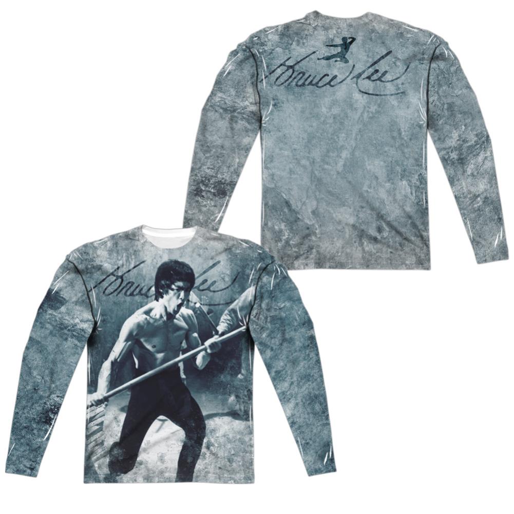 Bruce Lee Whoooaa (Front/Back Print) Men's Regular Fit Polyester Long-Sleeve T-Shirt