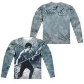 Bruce Lee Whoooaa (Front/Back Print) Men's Regular Fit Polyester Long-Sleeve T-Shirt