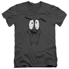 Courage The Cowardly Dog Scared Men's 30/1 Cotton Slim V-Neck T-Shirt