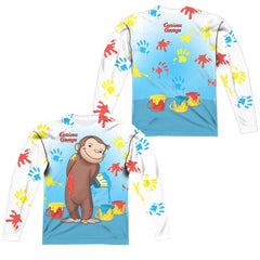 Curious George Paint All Over (Front/Back Print) Men's Regular Fit Polyester Long-Sleeve T-Shirt