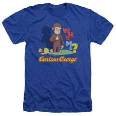 Curious George Who Me Men's 30/1 Heather 60 40 Poly Short-Sleeve T-Shirt