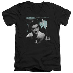 Elvis Presley Teal Portrait Men's 30/1 Cotton Slim V-Neck T-Shirt