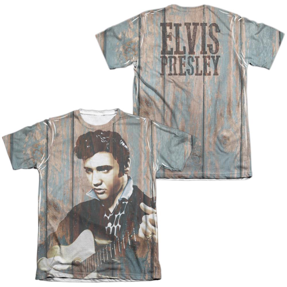 Elvis Presley Woodgrain (Front/Back Print) Men's Regular Fit Poly Cotton Short-Sleeve T-Shirt