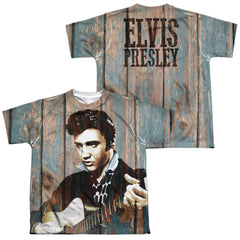 Elvis Presley Woodgrain (Front/Back Print) Youth Regular Fit Poly Short-Sleeve T-Shirt