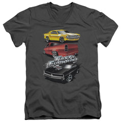 Fast And The Furious Muscle Car Splatter Men's 30/1 Cotton Slim V-Neck T-Shirt