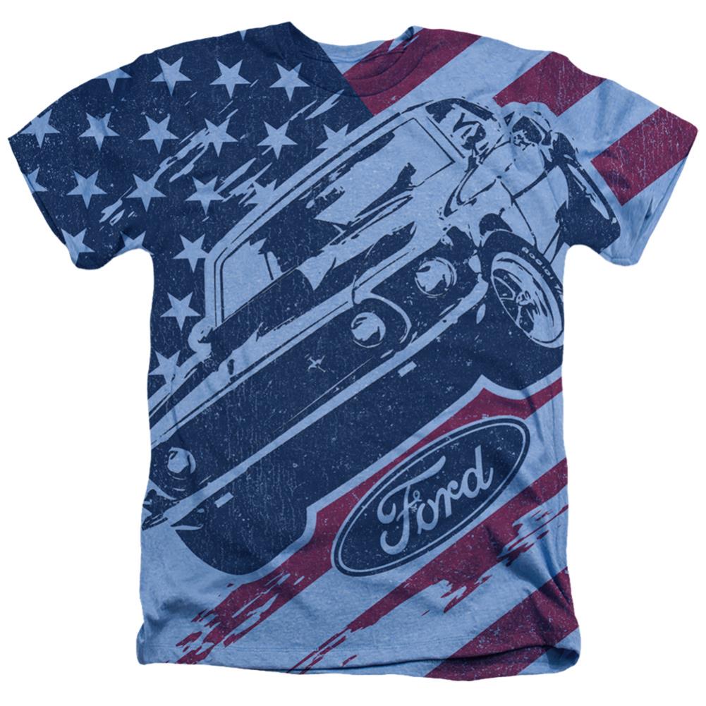 Ford 1969 Mustang Flag Men's 30/1 Cotton Poly SS Heather T
