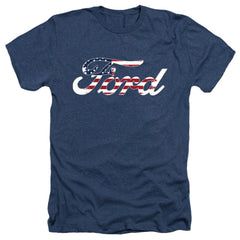 Ford Flag Logo Men's 30/1 Heather 60 40 Poly Short-Sleeve T-Shirt