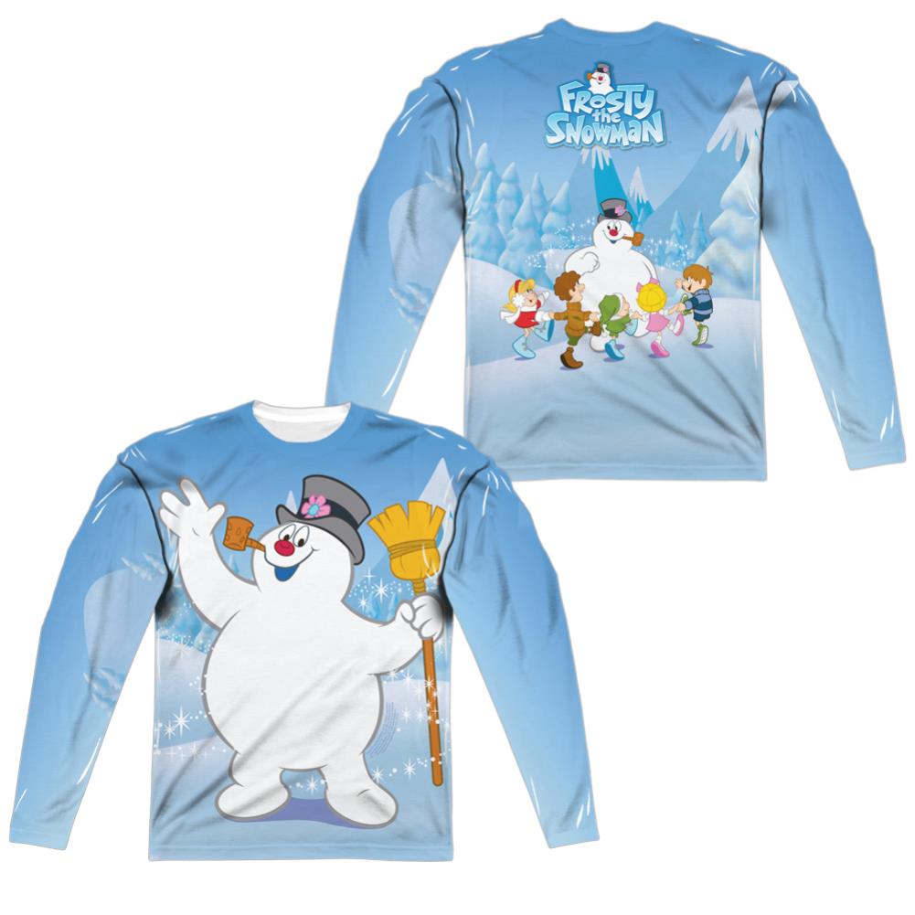 Frosty The Snowman Frosty Wave (Front/Back Print) Men's Regular Fit Polyester Long-Sleeve T-Shirt