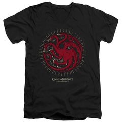 Game Of Thrones Targaryen Burst Sigil Men's 30/1 Cotton Slim V-Neck T-Shirt