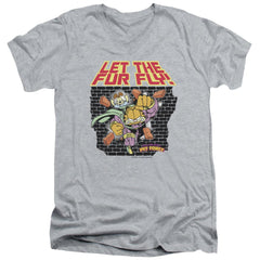 Garfield Let The Fur Fly Men's 30/1 Cotton Slim V-Neck T-Shirt