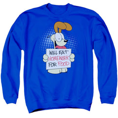 Garfield Will Eat Homework Men's Crewneck 50 50 Poly Long-Sleeve T-Shirt