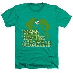 Gumby Kiss Me Im Green Men's 30/1 Heather 60 40 Poly Short-Sleeve T-Shirt