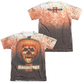Halloween II Pumpkin Skull (Front/Back Print) Men's Regular Fit Poly Cotton Short-Sleeve T-Shirt