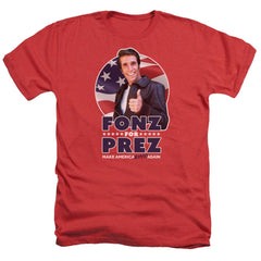 Happy Days Fonz For Prez Men's 30/1 Heather 60 40 Poly Short-Sleeve T-Shirt