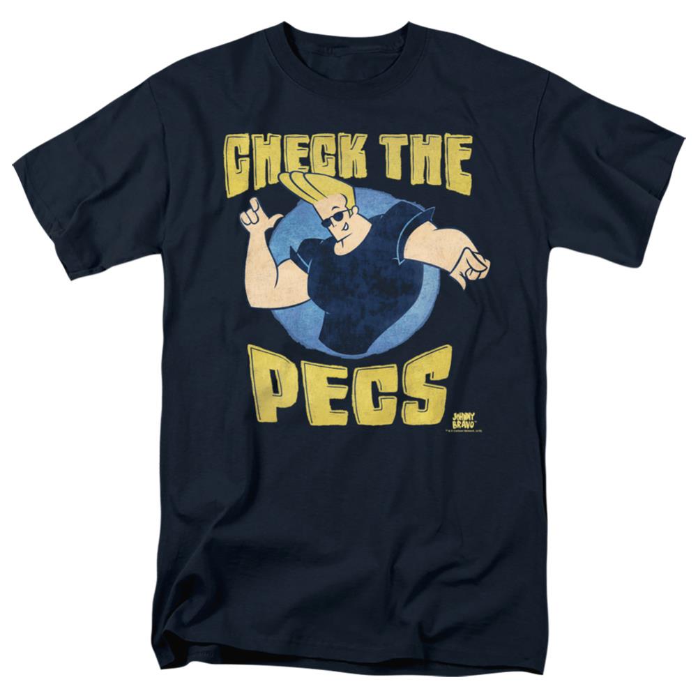 Johnny Bravo Check The Pects Men's 18/1 Cotton Short-Sleeve T-Shirt