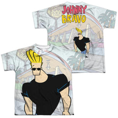 Johnny Bravo Hanging Out (Front/Back Print) Youth Regular Fit Poly Short-Sleeve T-Shirt