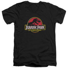 Jurassic Park 25th Anniversary Logo Men's 30/1 Cotton Slim V-Neck T-Shirt