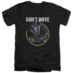 Jurassic Park Don't Move Men's 30/1 Cotton Slim V-Neck T-Shirt