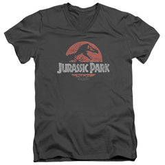 Jurassic Park Faded Logo Men's 30/1 Cotton Slim V-Neck T-Shirt