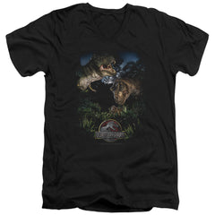 Jurassic Park Happy Family Men's 30/1 Cotton Slim V-Neck T-Shirt