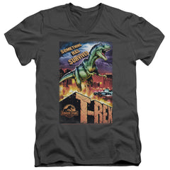 Jurassic Park Rex In The City Men's 30/1 Cotton Slim V-Neck T-Shirt
