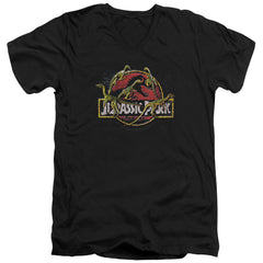 Jurassic Park Something Has Survived Men's 30/1 Cotton Slim V-Neck T-Shirt