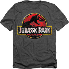 Jurassic Park Stone Logo Men's 30/1 Heather 60 40 Poly Short-Sleeve T-Shirt