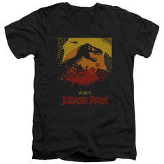 Jurassic Park Welcome To JP Men's 30/1 Cotton Slim V-Neck T-Shirt